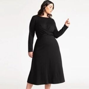 A New Day XL Dress Black Twist Front Long Sleeve Midi NWT